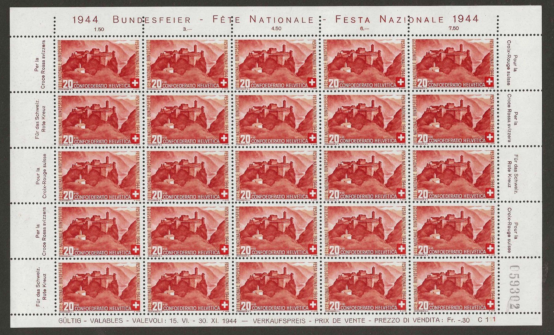 Tutti i francobolli: 1944 : Pro Patria Serie im Bogen **   KP 375.-- – Nuovo (secondo la descrizione) da Gümligen venduto da Geniusbuy 1
