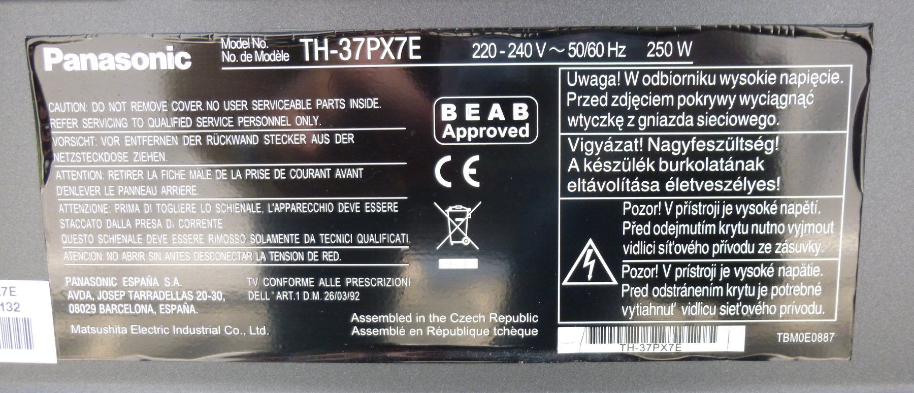 Panasonic Televisori: Téléviseur plasma   Panasonic TH-37PX7E – Usato da Sierre venduto da Candi76 7
