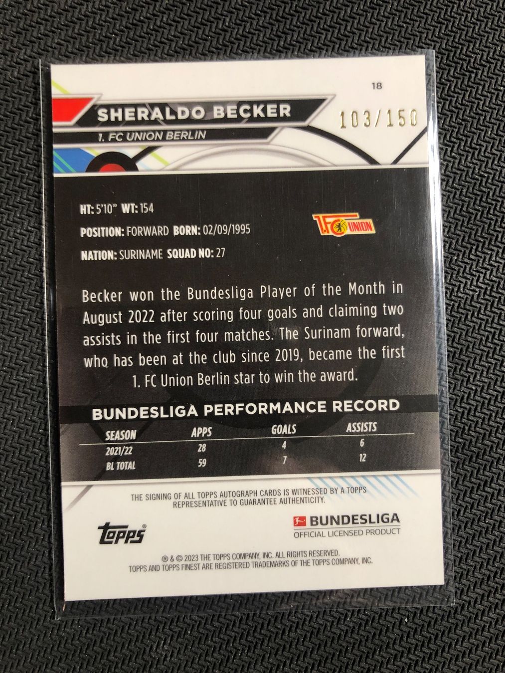 Topps Carte collezionabili: Topps Finest Sheraldo Becker Autogramm /150 – Usato da Wangenried venduto da Garagara 1