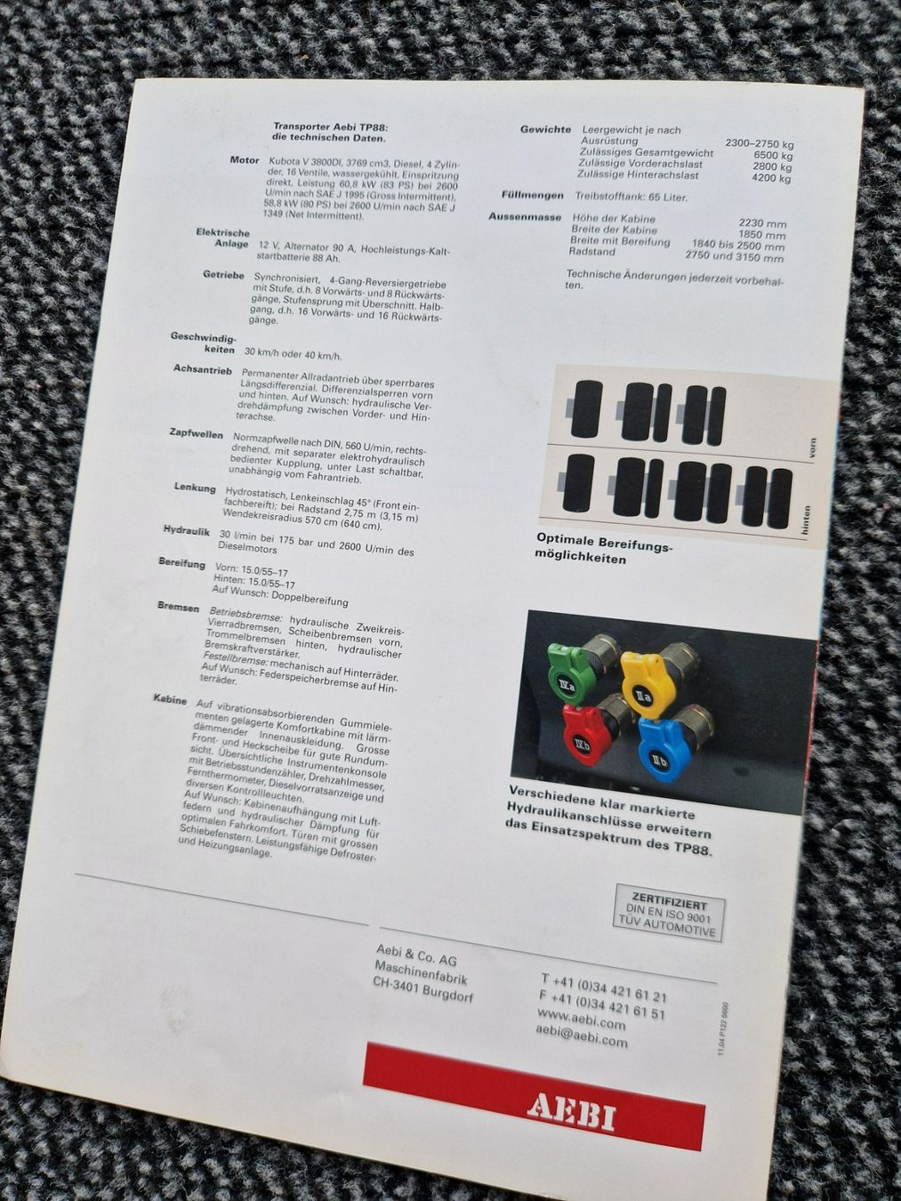Aebi Trattori: Original Prospekt Aebi Transporter TP88 – Usato da Dürnten venduto da Bachtel84 2