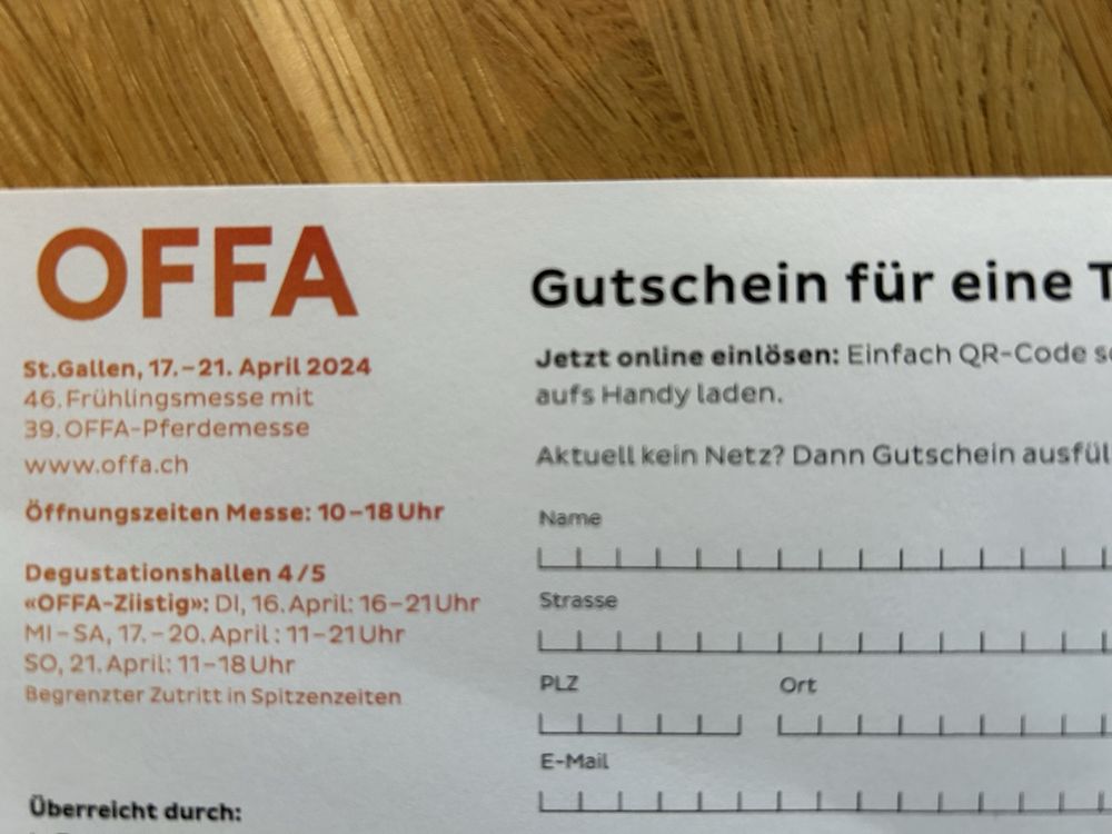 OFFA 2024 Gutschein für Tagesticket Kaufen auf Ricardo