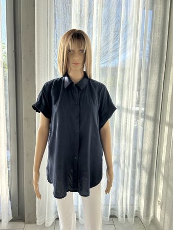 Ralph Lauren linen shirt, size L, short sleeve, navy blue