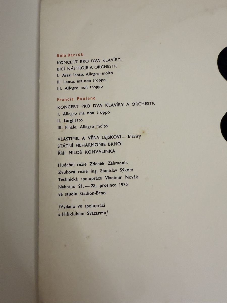 Dischi in vinile: Bela Bartok / Poulenc - Supraphon LP - 1977 - Classical Reco – Usato da Zürich venduto da Vma_reuse 3