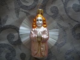 rosa Engel mit Kranz aus Glasseide Christbaumschmuck