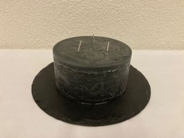 Kerze 3-Docht, ca. 7,5 x 15 cm, schwarz Raureif, ca. 1,12 Kg
