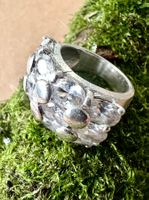 Silber 925  Bergkristall Cluster Ring / 12 Steine 13g