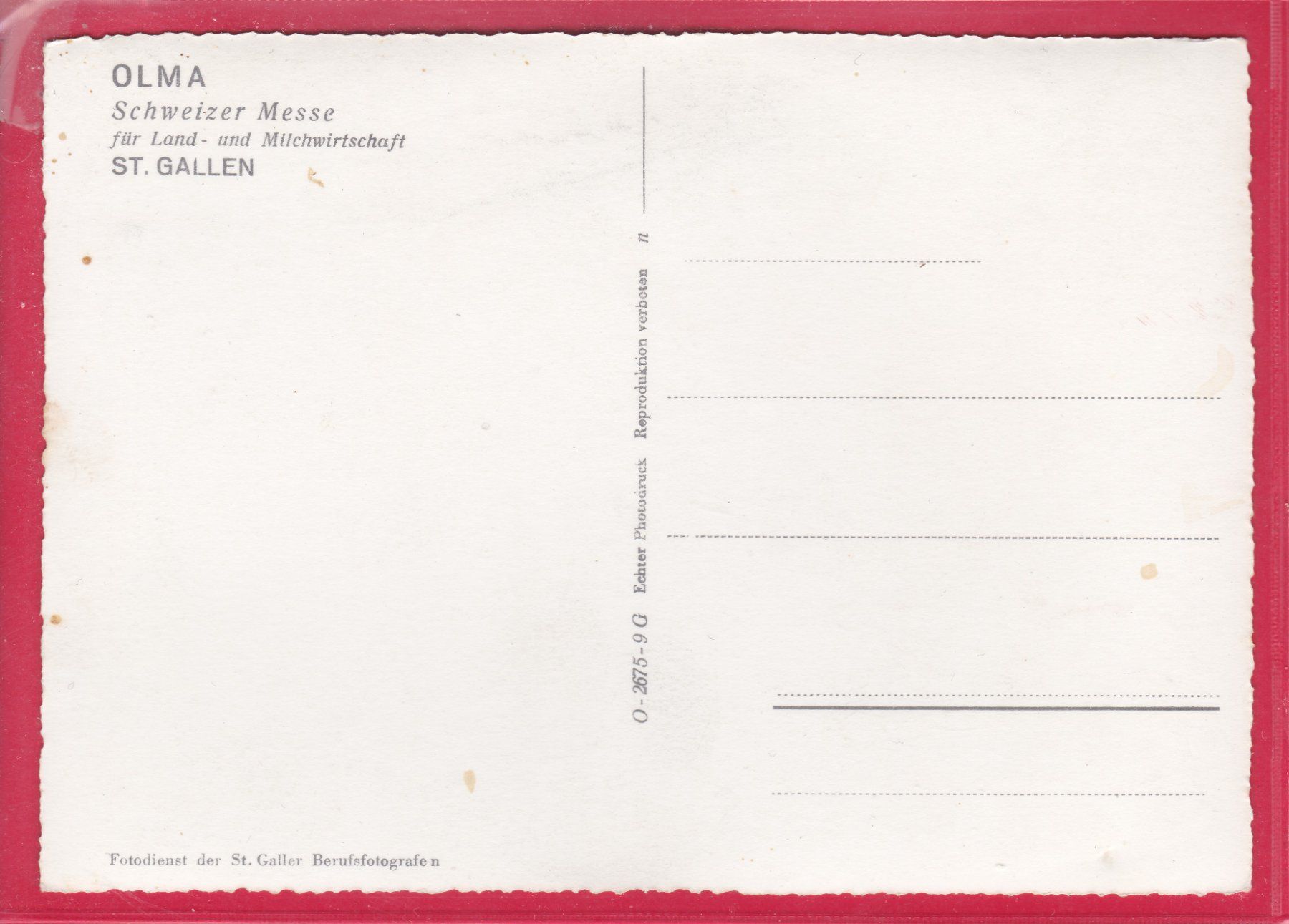 Cartoline postali: OLMA ST. GALLEN 1950 – Usato da Oberrieden venduto da Gebirgsstelze 1