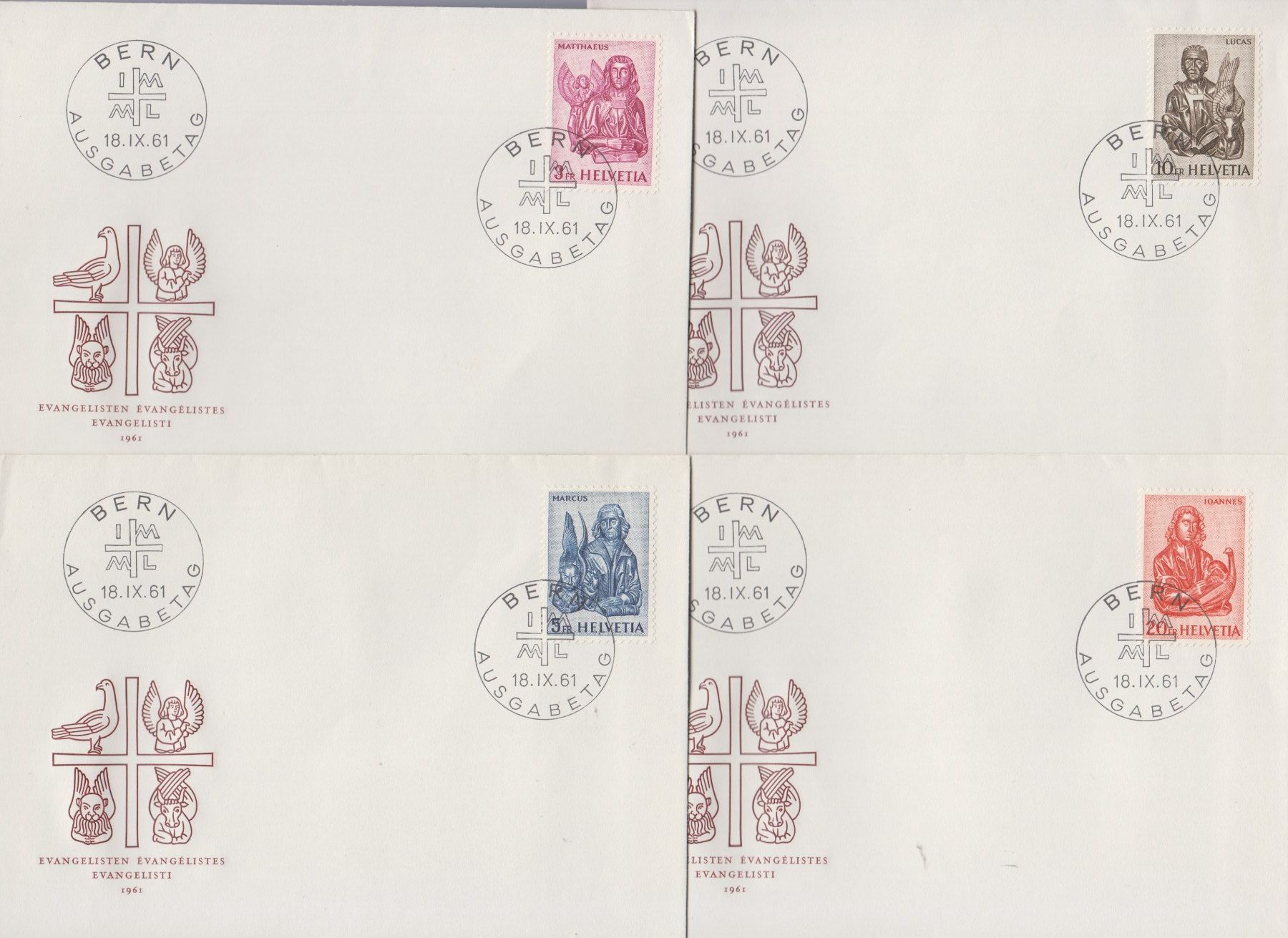 Tutti i francobolli: FDC les évangéliste 381 - 384 – Usato da Boécourt venduto da Denteles66