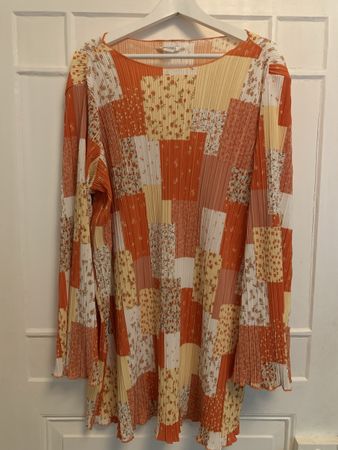 Pleated long dress patchwork print size M