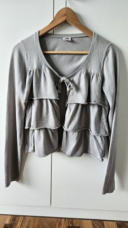 Esprit Strickjacke, grau, Rüschen, Gr. S