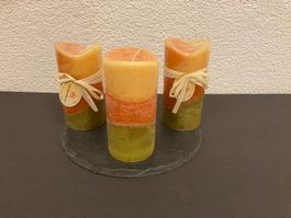 Duftkerzen V-Top Orange/Blossom, 3 Stück, je ca. 7,3 x 14 cm