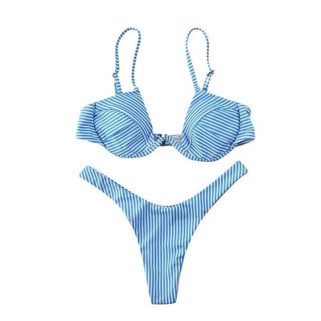 Neu gestreiftes Bikini Blau-Weiss Gr M