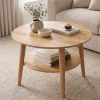 Runder Couchtisch Ø70 cm Eiche massiv Natur geölt mit 2 Abla