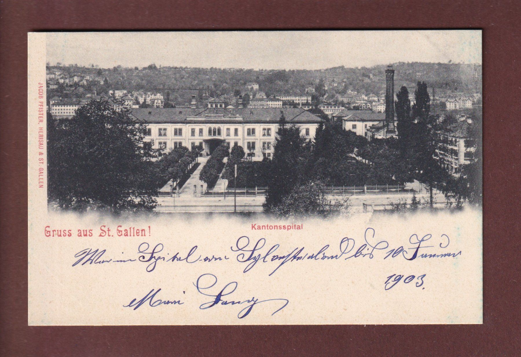 Cartoline postali: Gruss aus ST. GALLEN - Kantonsspital – Usato da Pully venduto da nicecards