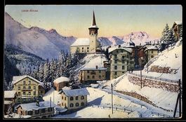 AK Arosa, im schneebedeckten Ort, die Kirche