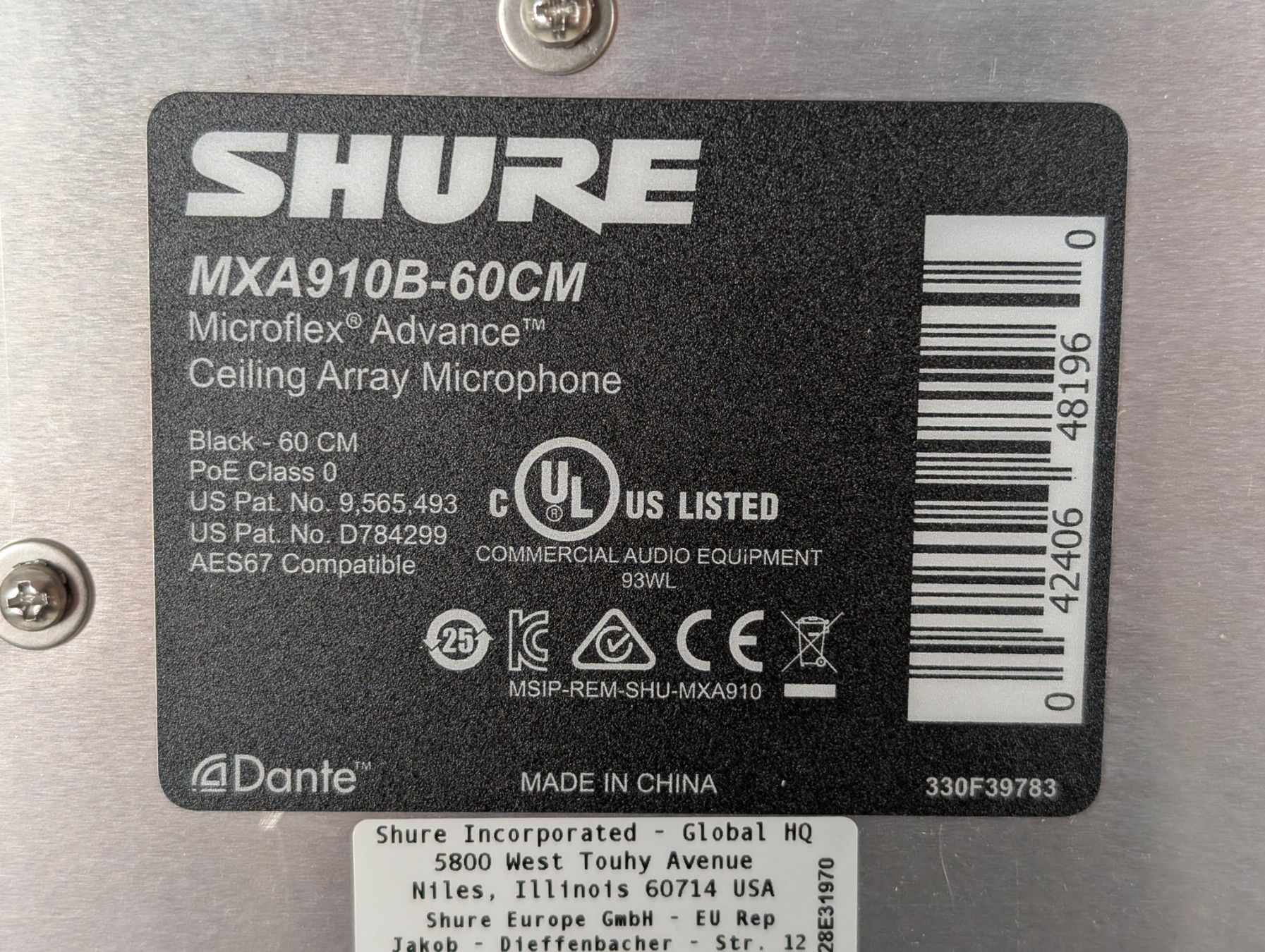Shure Microfoni: Shure MXA910 Microflex® Advance™ Decken-Mikrofonarray – Usato da Winterthur venduto da Hint17 4