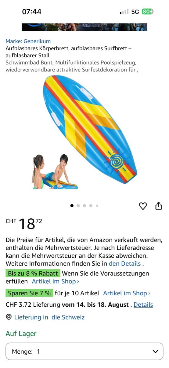 Planches de surf: Aufblasbares Surfbrett bunt mit Griffen  – D'occasion à Pratteln par milisandra 1