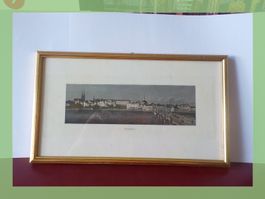 Historischer Kupferstich Basel im Goldrahmen gerahmt