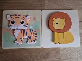 Holzpuzzle Tiger und Löwe, 2 Stück, für Kinder ab 1 Jahr