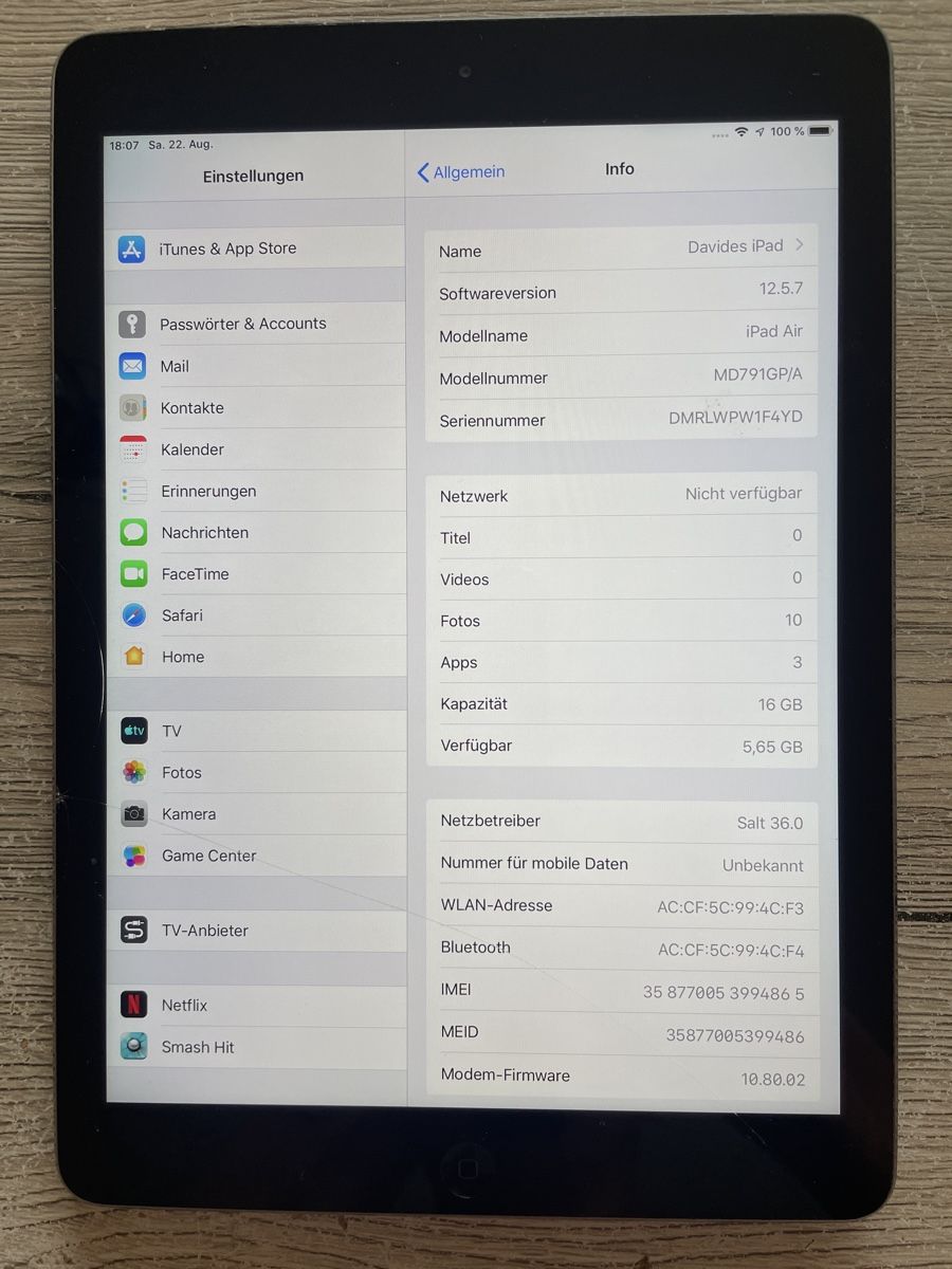 Apple Tablet PC: Ipad Air – Gebraucht aus Abtwil AG von Honig10 3