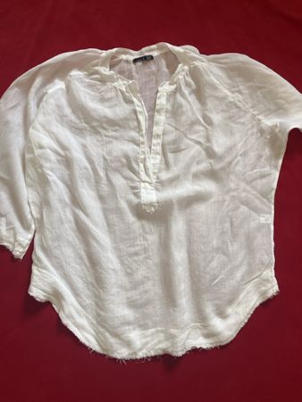 Leinenbluse Weiss L...DUE Grösse M mit Fransen Saum