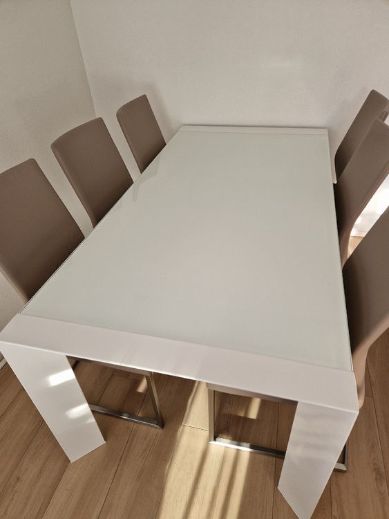 gebrauchter Esstisch weiss mit Glasplatte ausziehbar Kaufen auf Ricardo