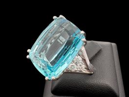 Aquamarin 20.20c Diamanten 0.3c Ring 18k WG Grösse 57 *S2167