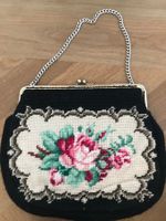Originale Vintage-Tasche m. Gobelinstickerei Rosen 60erJahre
