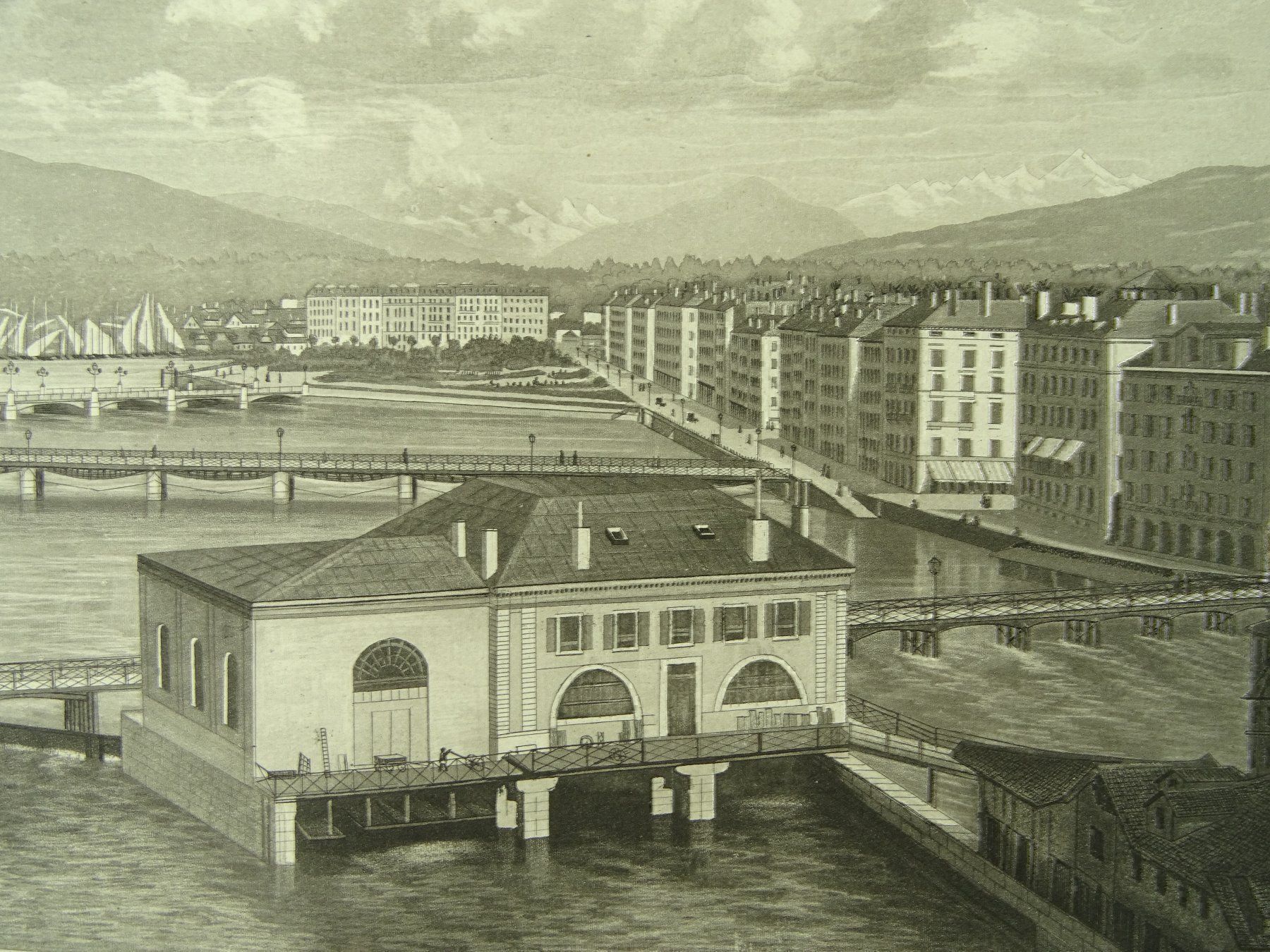 Incisioni: GENF, GENÈVE, AQUATINTA 1865 – Usato da Grüningen venduto da Kartensammler 2
