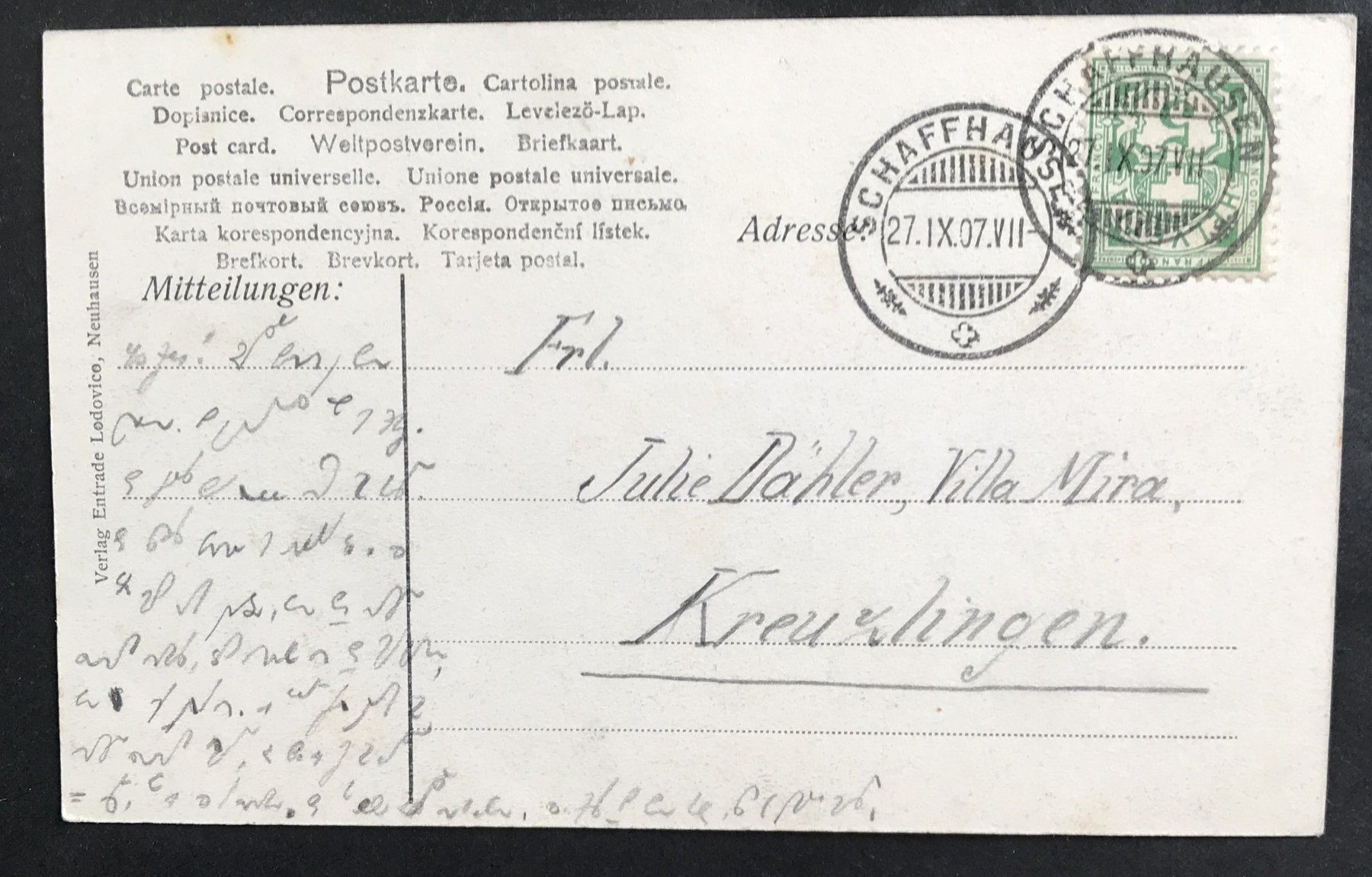 Cartoline postali: RHEINFALL 1907 – Usato da Ostermundigen venduto da Heavenmaus75 1