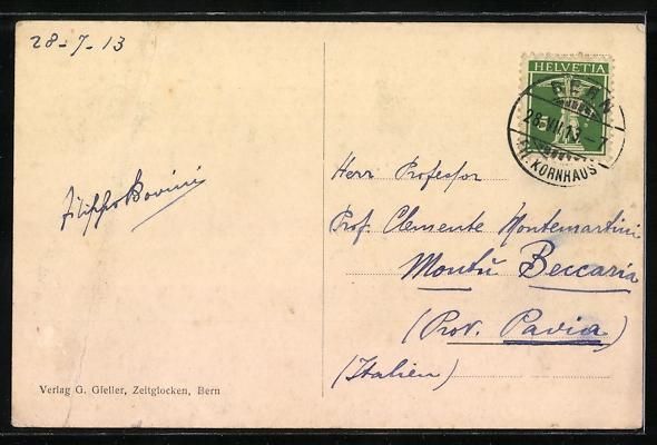 Cartoline postali: AK Bern, Südansicht mit Kirche, 1913 – Usato da Berlin venduto da bartko-reher 1