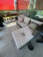 Gartensofa Lounge Rattangeflecht grau mit Stauraum L-Form