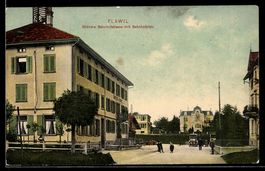 AK Flawil, Mittlere Bahnhofstraße mit Bahnhofplatz und Hotel