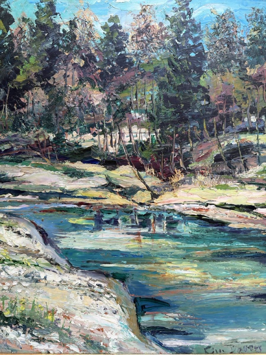 Dipinti: Gemälde von Otto Derrer, Landschaft am Fluss. – Usato da Biberist venduto da Momo33