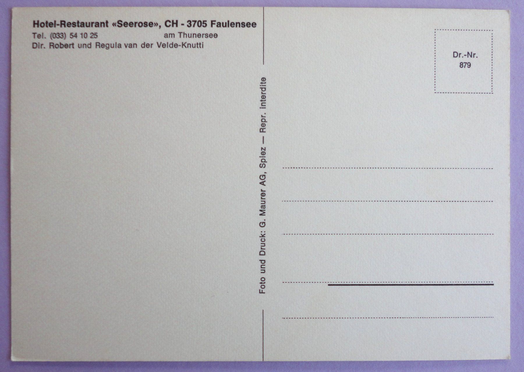 Cartes postales: Hotel-Restaurant "Seerose", Faulensee – D'occasion à Fétigny par Billy2miny 1