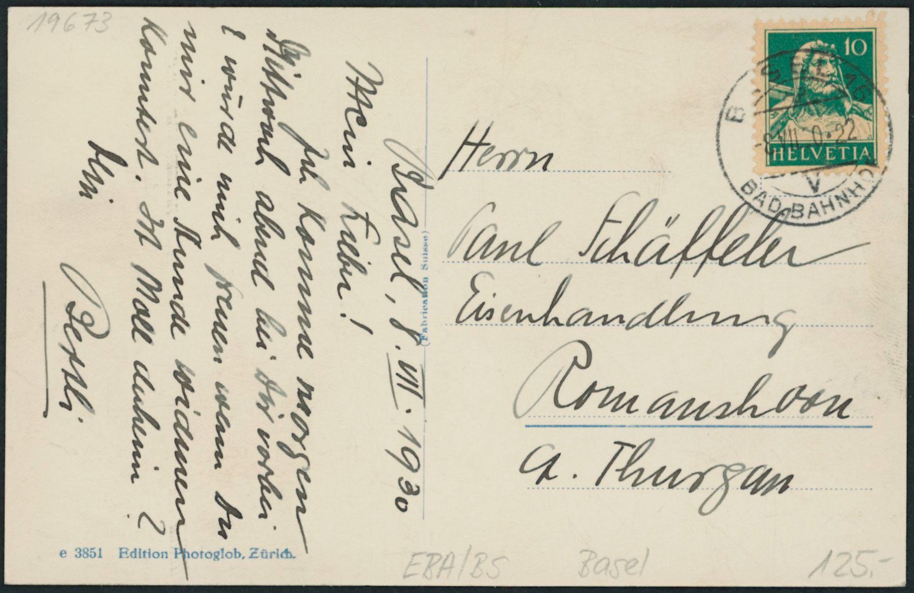Cartes postales: BS Basel - Bahnhof - Bahn – D'occasion à Schindellegi par dormay 1