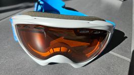 Kinder Ski Brille - weiss mit Glas in orange / super Zustand