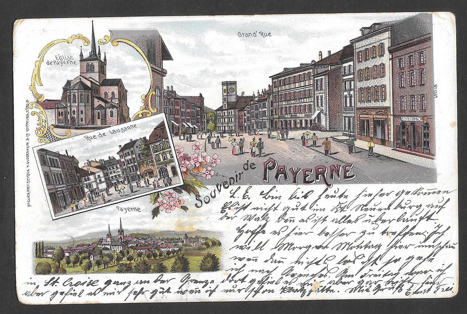Cartoline postali: Payerne farbige Lithografie 4 Bilder – Usato da Olten venduto da clotaldi