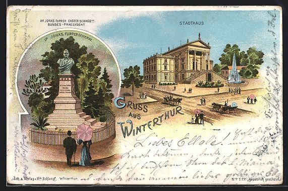 Cartes postales: Litho Winterthur, Dr. Jonas Furrer-Denkm – D'occasion à Berlin par bartko-reher