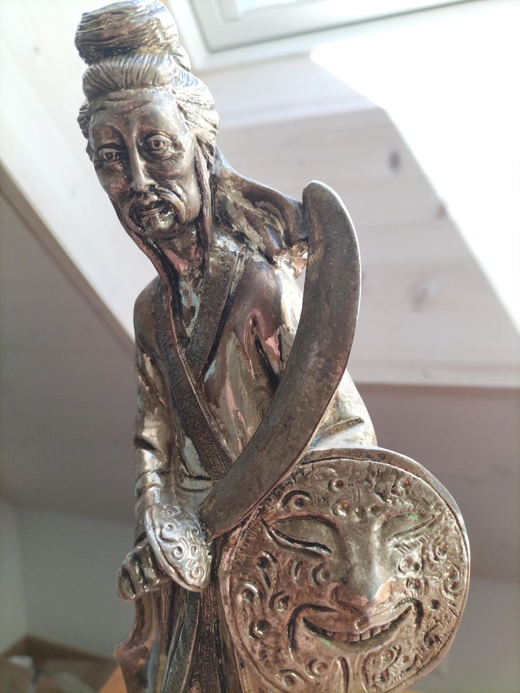 Sculture & Statue:  Samurai Statue mit mondartigem Schild versilbert  – Usato da Müselbach venduto da pat_9c9w 3