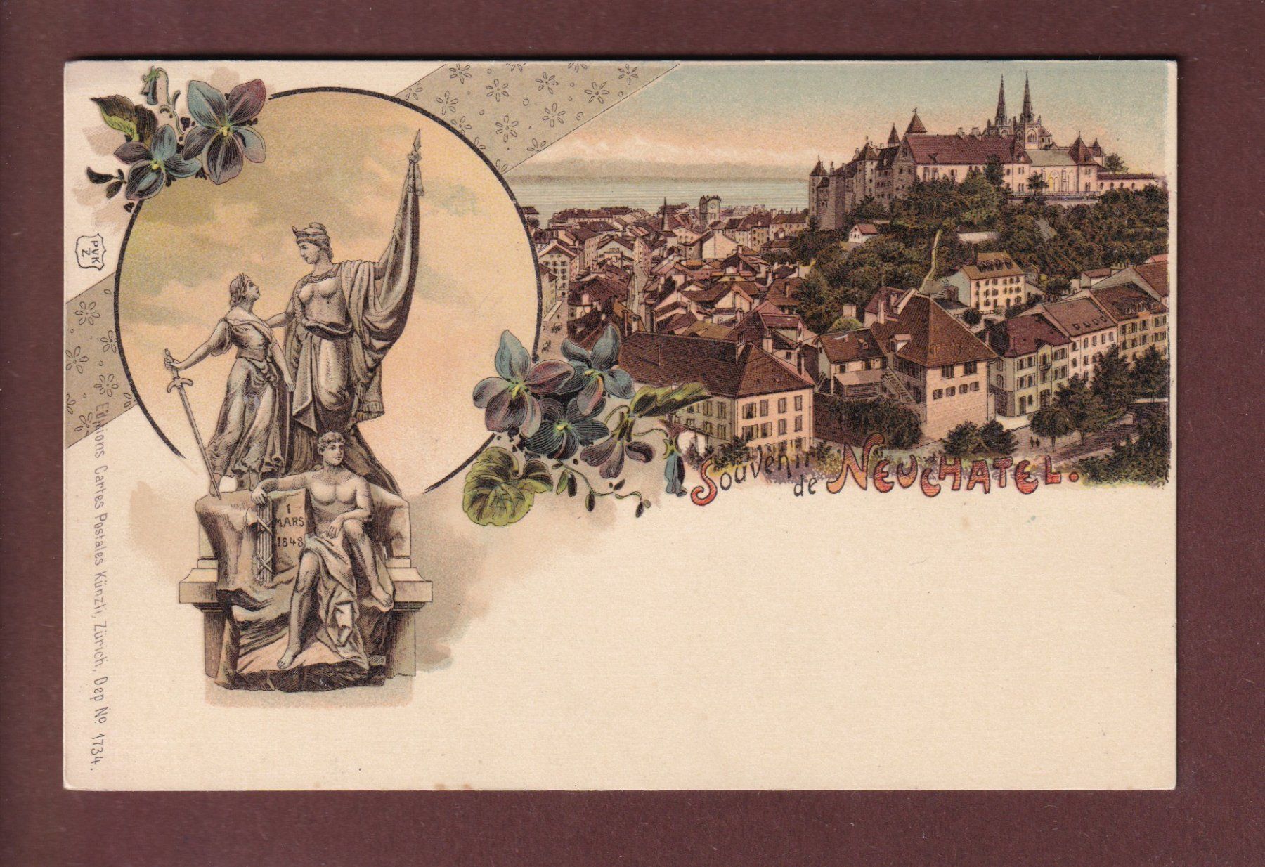 Cartoline postali: Souvenir de NEUCHÂTEL - Litho Künzli – Usato da Pully venduto da nicecards