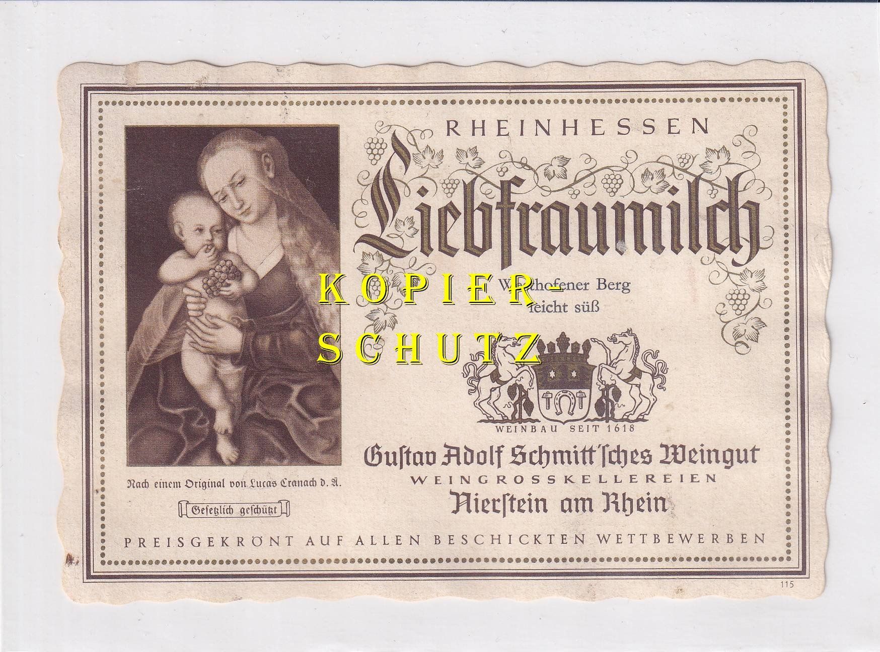 Papiere: Etikette - Liebfraumilch (Westhofener Berg) /bd – Gebraucht aus Hombrechtikon von Rudolf07
