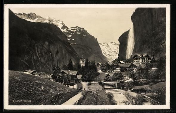 Ansichtskarten: Lauterbrunnen, Ortsansicht mit Staubbach – Gebraucht aus Berlin von bartko-reher