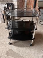 Rollwagen mit 3 Tablaren Glas schwarz Metall verchromt