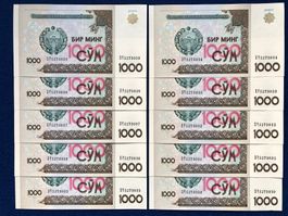 *** PINK 1000 - Usbekistan 2001 - 10 x 1000 Sum UNC