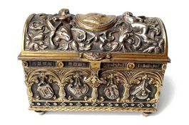 Leykauf Schmuck Schatulle, gewölbt Metall Truhe