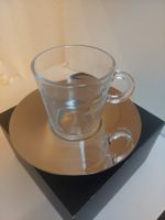 Nespresso Kaffeetasse Glas mit Unterteller Edelstahl