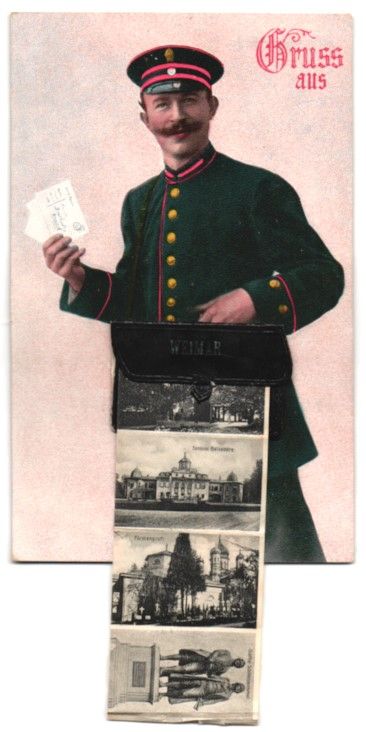 Cartoline postali: Leporello-AK Weimar, Briefträger mit An – Usato da Berlin venduto da bartko-reher