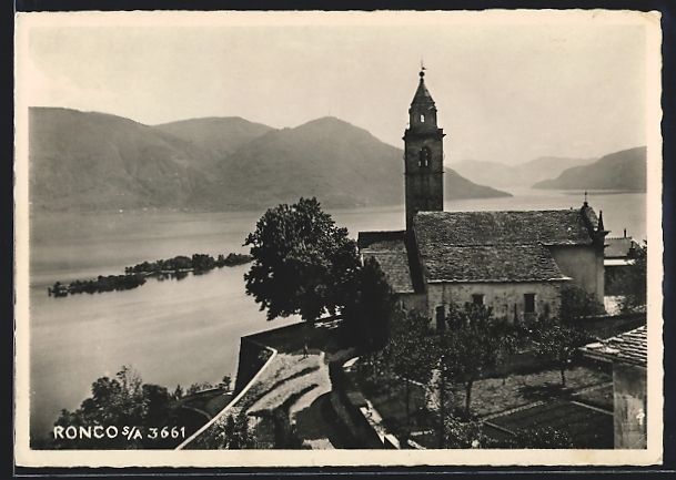 Cartoline postali: AK Ronco, Blick zur Kirche, 1949 – Usato da Berlin venduto da bartko-reher