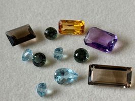 Lot Edelsteine Topas, Amethyst, Citrin, Spinell, Rauchquarz